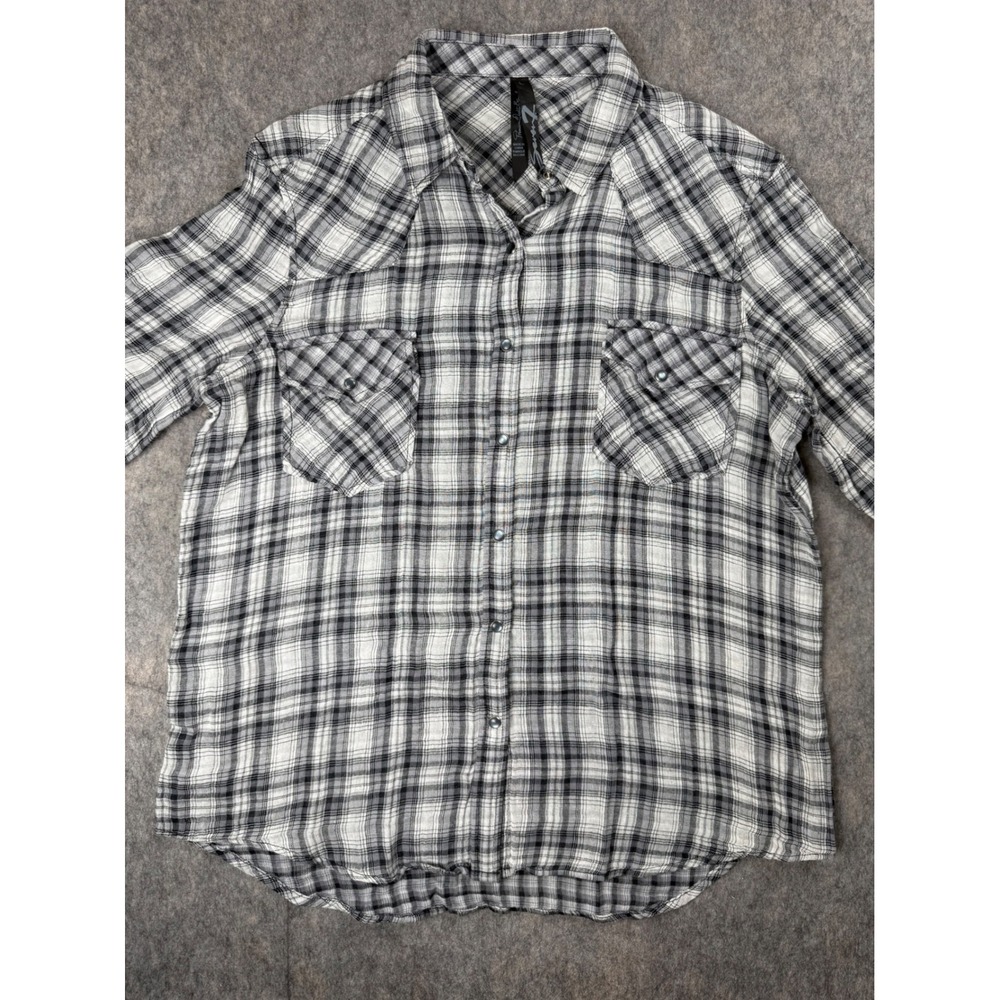 Seven7 Womens Plaid Western Snap Button Down Shirt Black White Size Large